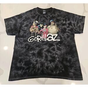 Gorillaz Black Tie Dye Graphic T Shirt Band Tee Size XL Concert Short Sleeve GUC